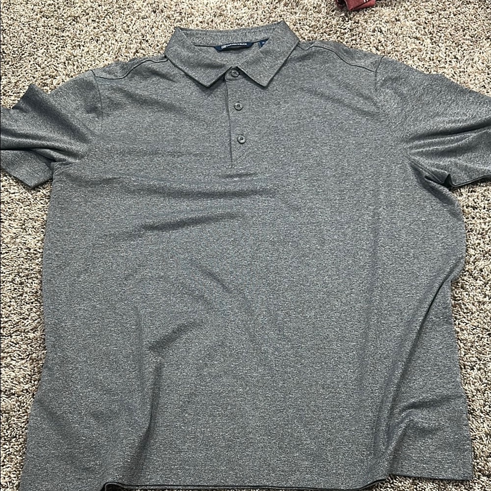 Cutter & Buck Gray Polo Shirt Heathered Cotton Blend XL